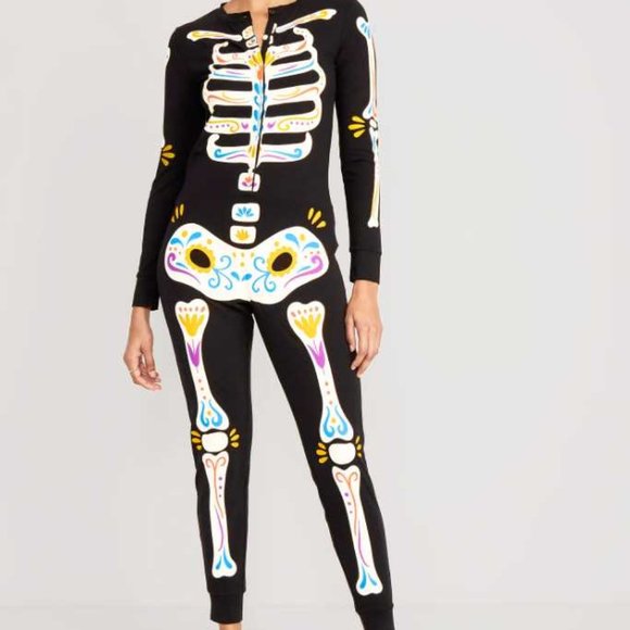 New women's Old Navy Halloween one-piece pajamas Dia de los Muertos skeleton - Picture 1 of 10